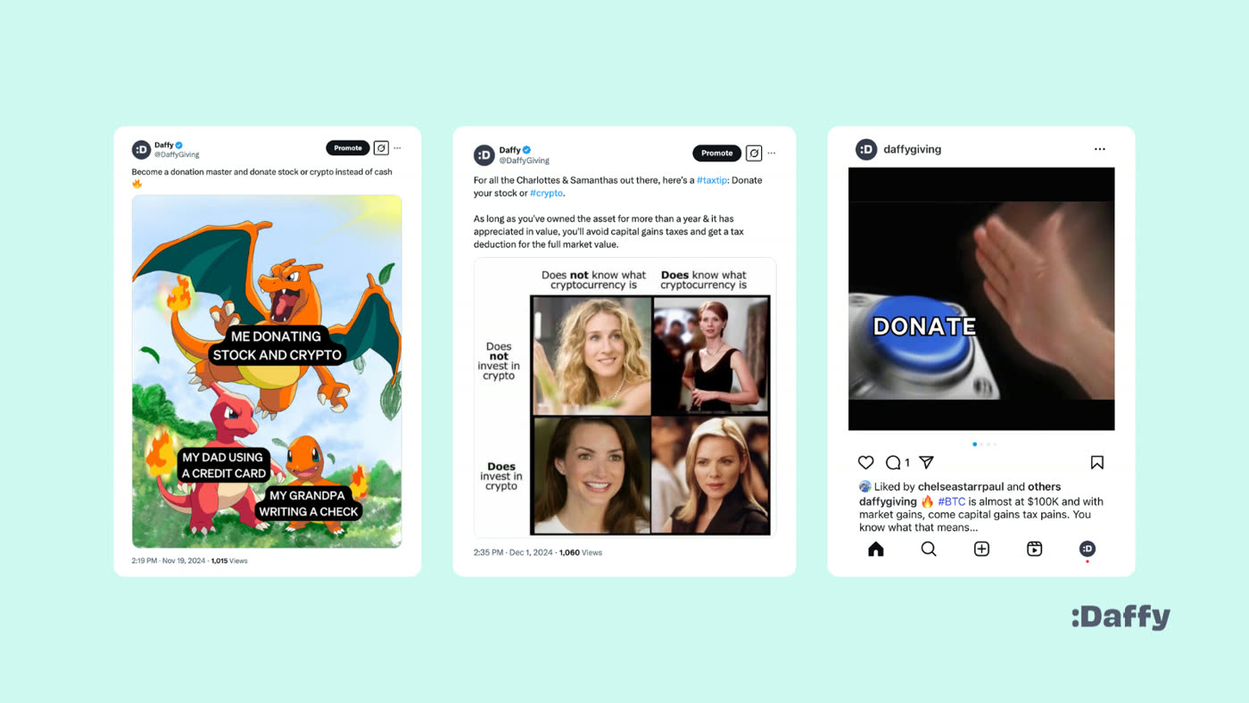 Gains for Good social content across X, LinkedIn, and Instagram
