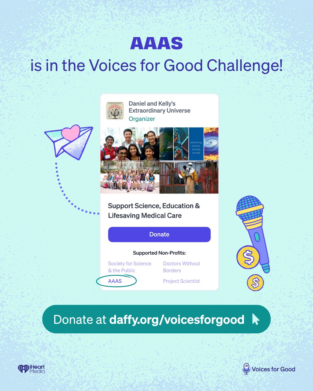 Voices for Good challenge graphic shared by AAAS