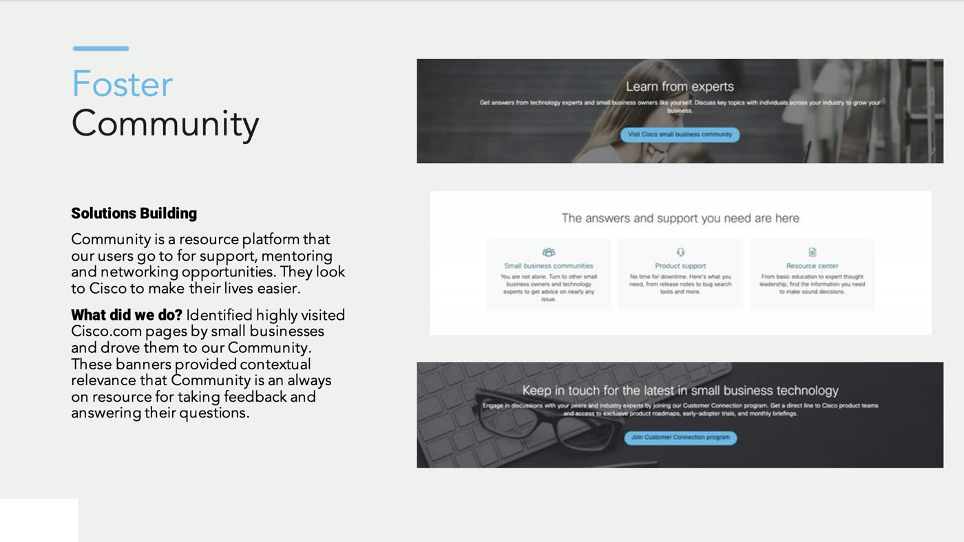 Contextual placements on Cisco.com driving traffic to Community resources