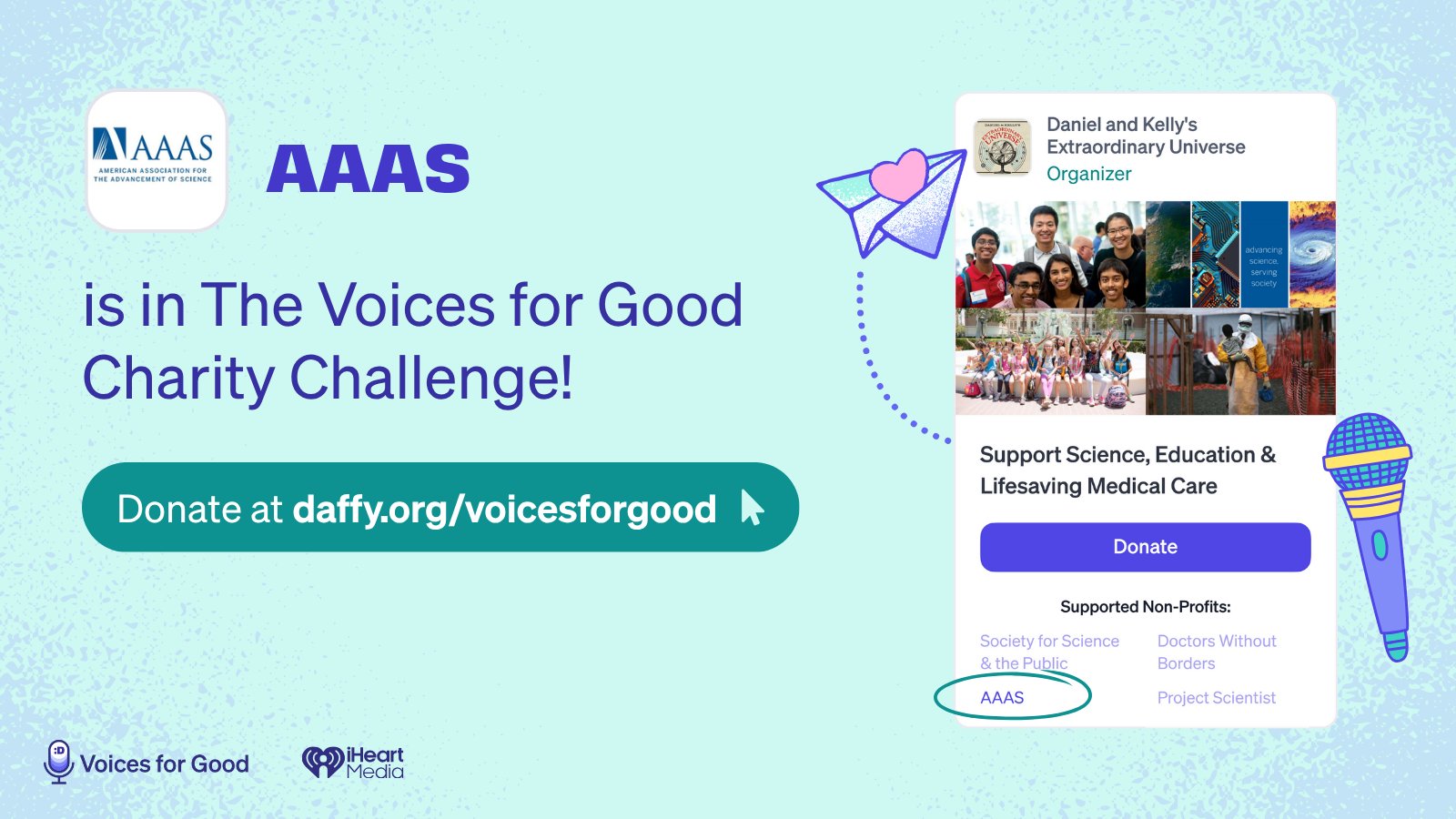 Voices for Good campaign graphic shared by AAAS